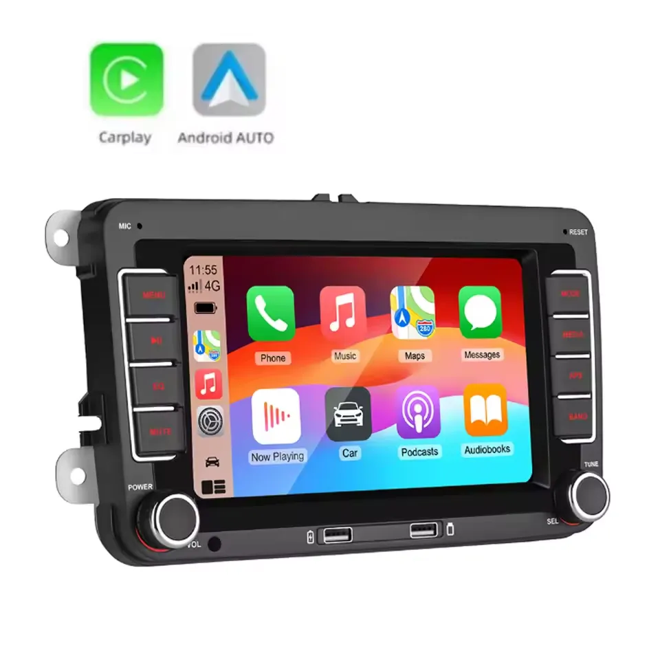 7-Inch Touchscreen Car Stereo with Android Auto & Apple CarPlay – VW Bluetooth AM/FM USB Head Unit