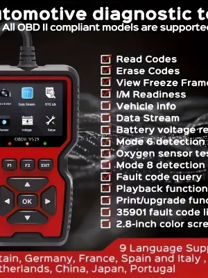 Universal V519 Professional OBD2 Scanner USB-Powered Automotive Diagnostic Tool with Real-Time Data Stream, Code Reader & Engine Fault Code Reset