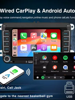 7-Inch Touchscreen Car Stereo with Android Auto & Apple CarPlay – VW Bluetooth AM/FM USB Head Unit