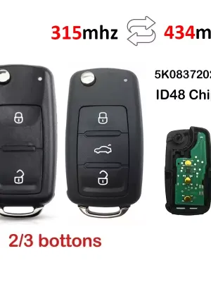 48-Chip 434/315MHz Remote Car Key 5K0837202AD – VW Golf Tiguan Polo Passat CC Jetta Beetle SEAT & Skoda